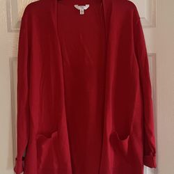 Red Open Sweater With Pockets Size XL 16/18 