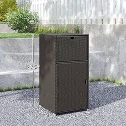 Outdoor Rattan Pool Storage Cabinet with Towel Rack