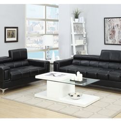 Black Faux Leather Sofa And Love Seat (Free Delivery) 