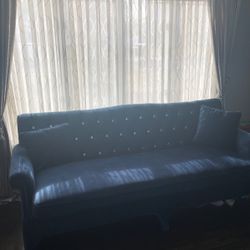 Navy Blue Velvet Tufted Couch With Swarovski Crystals