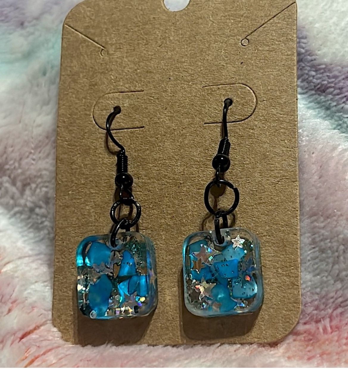 Blue and Silver Square Dangle Earrings