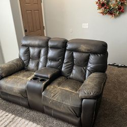 Leather Reclining Love Seat Couch