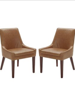 Contemporary Welt-Trimmed Dining Chair, 35"H, Cognac, Set of 6