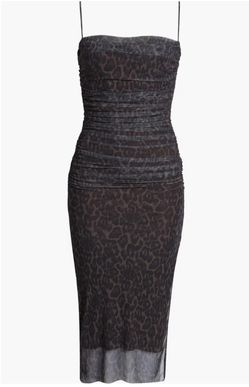 Shirred Mesh Midi Dress - Elegant Leopard