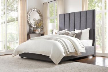 Beautiful dark grey Queen bed with footboard storage (NO MATTRESS)
