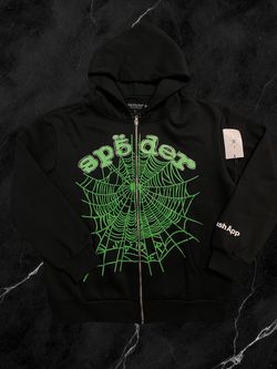 Sp5der Worldwide Zip-Up Hoodie Black Green Brand new Sweater