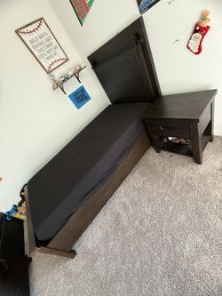 Bed Frame, Mattress And Night Stand