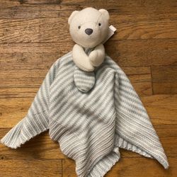 Carter’s Plush Knit BEAR Security Blanket Blue White Stripes Baby Lovey