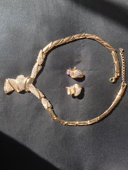 Gold and diamond necklace and earrings