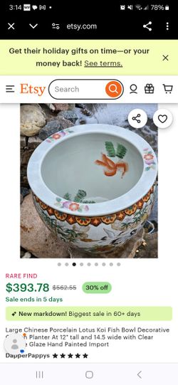 Vintage Chinese Porcelain Lotus Garden Planter At 12"