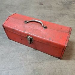 Vintage RED Metal Tool Box 19″ L x 7″ W x 7.25″ T & Extra Accessories