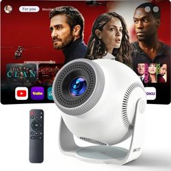 Smart Mini Projector with WiFi 6 and Bluetooth 5.4, White Android 14 OS