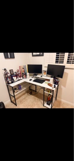 L-Shaped Desk with Side Shelves