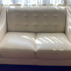 Leather Love Seat, Beige 