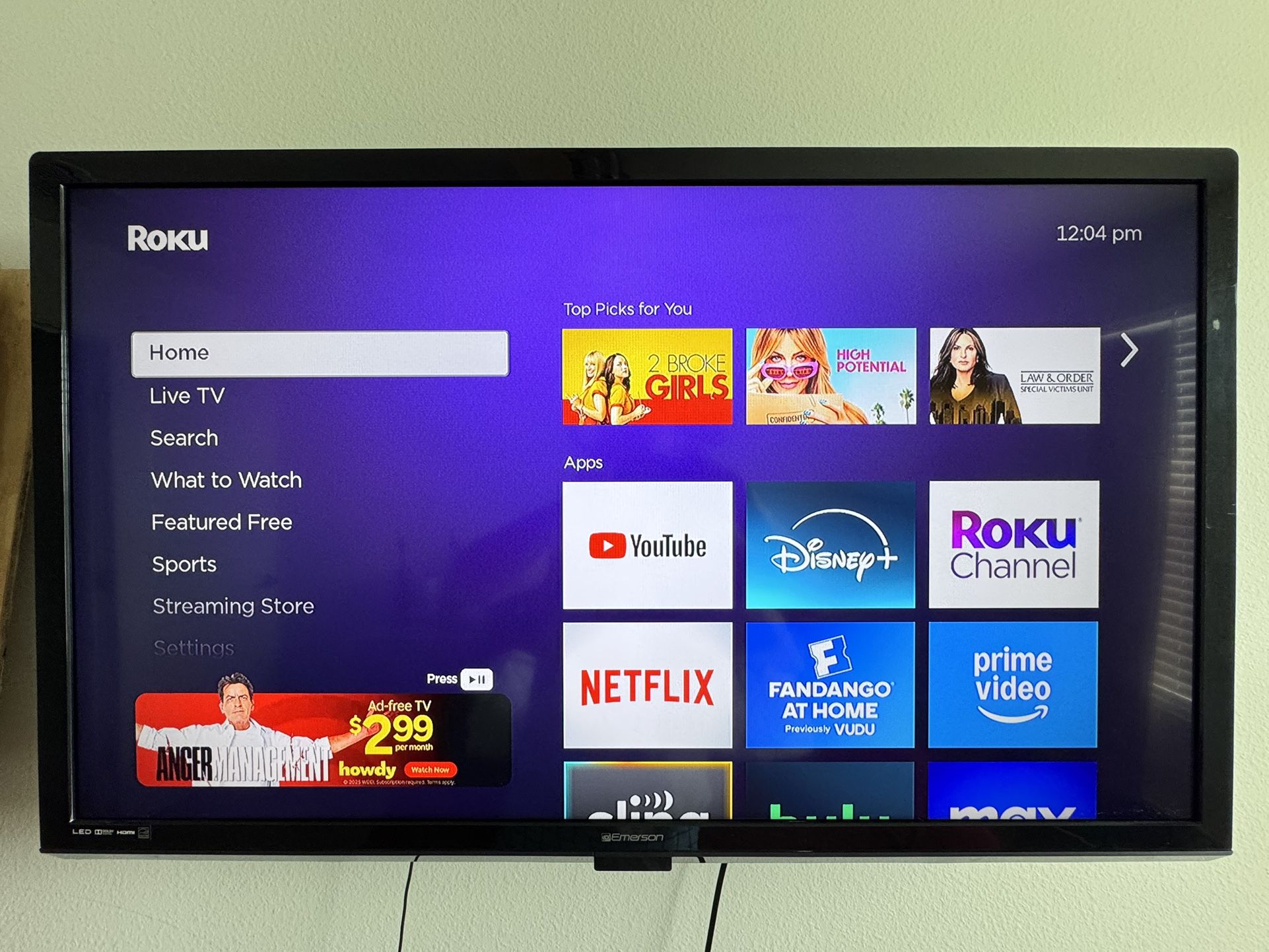 TV 50 Inches with wall mount and ROKU Stick