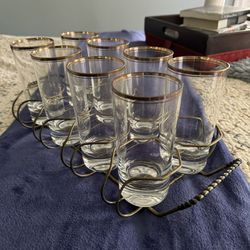Vintage  MCM Highball glasses in caddy from 1950s/1960s