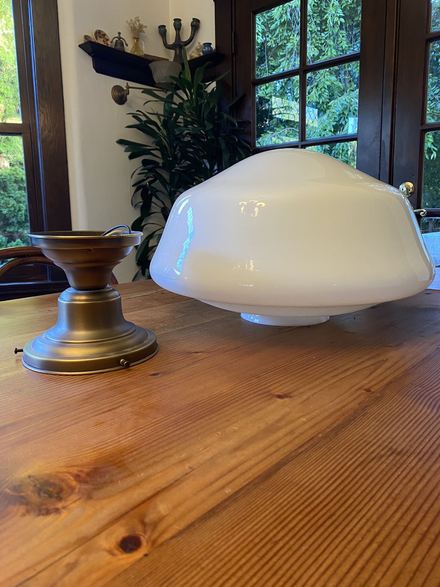 Fabulous Rejuvenation Hardware Rose City Light Fixture with 16” Opal Ogee Schoolhouse Shade