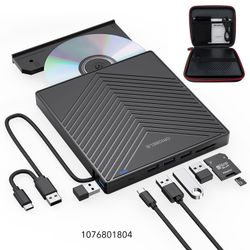 ORIGBELIE External CD DVD Drive, Ultra Slim CD Burner USB 3.0 with 4 USB Ports and 2 TF/SD