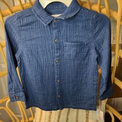 Boys Cat & Jack NWT Denim Button Down Shirt Size 5T