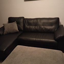 SMALL BLACK FAUX LEATHER SECTIONAL