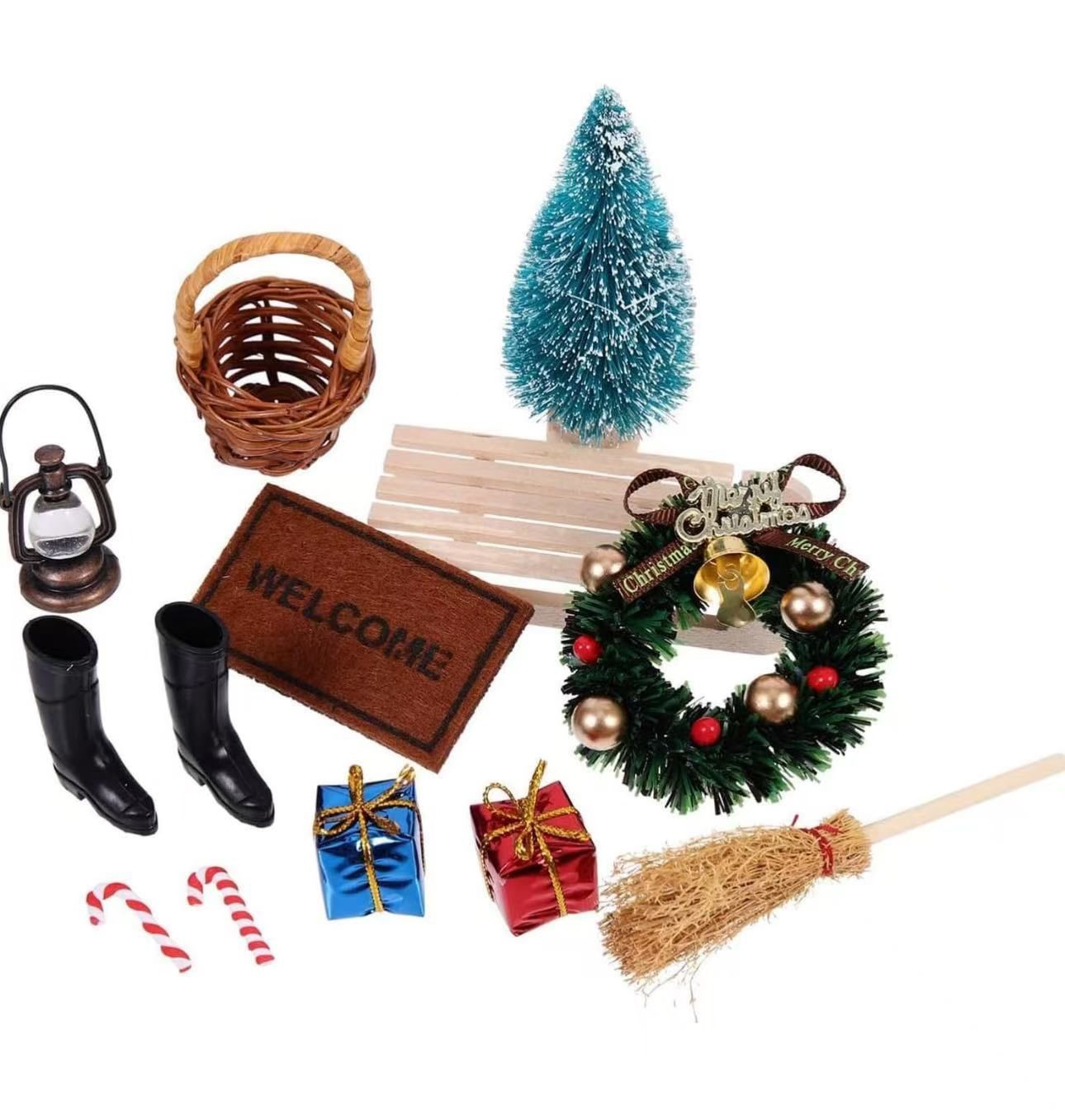 Miniature Dollhouse Christmas Decoration Kit 1:12 Mini Scene Model Set Accessories for Miniature Fairy Garden Wall Home Party