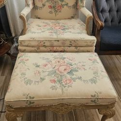 vintage wingback chair and  ottoman