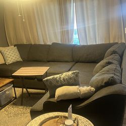 large sectional couch, dark grey
