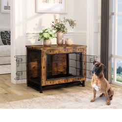 Industrial Style Rustic Brown Wooden Dog Kennel