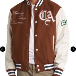 Pacsun Los Angeles Paradise Varsity Jacket Size Small Sport Cream & Brown LA