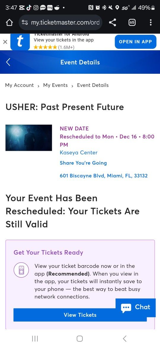 Usher Cincert Ticket  Section 105 Row 14