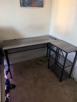 L-Shaped Desk with Side Shelving Unit