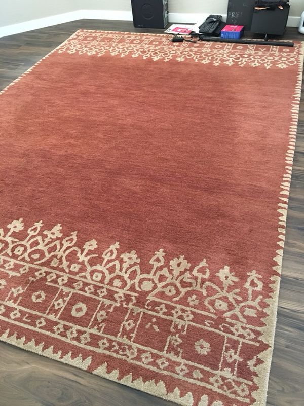 Desa Terra Cotta Bordered Wool Rug 9x12 For Sale In Scottsdale