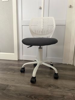 Small White Desk Chair on wheels