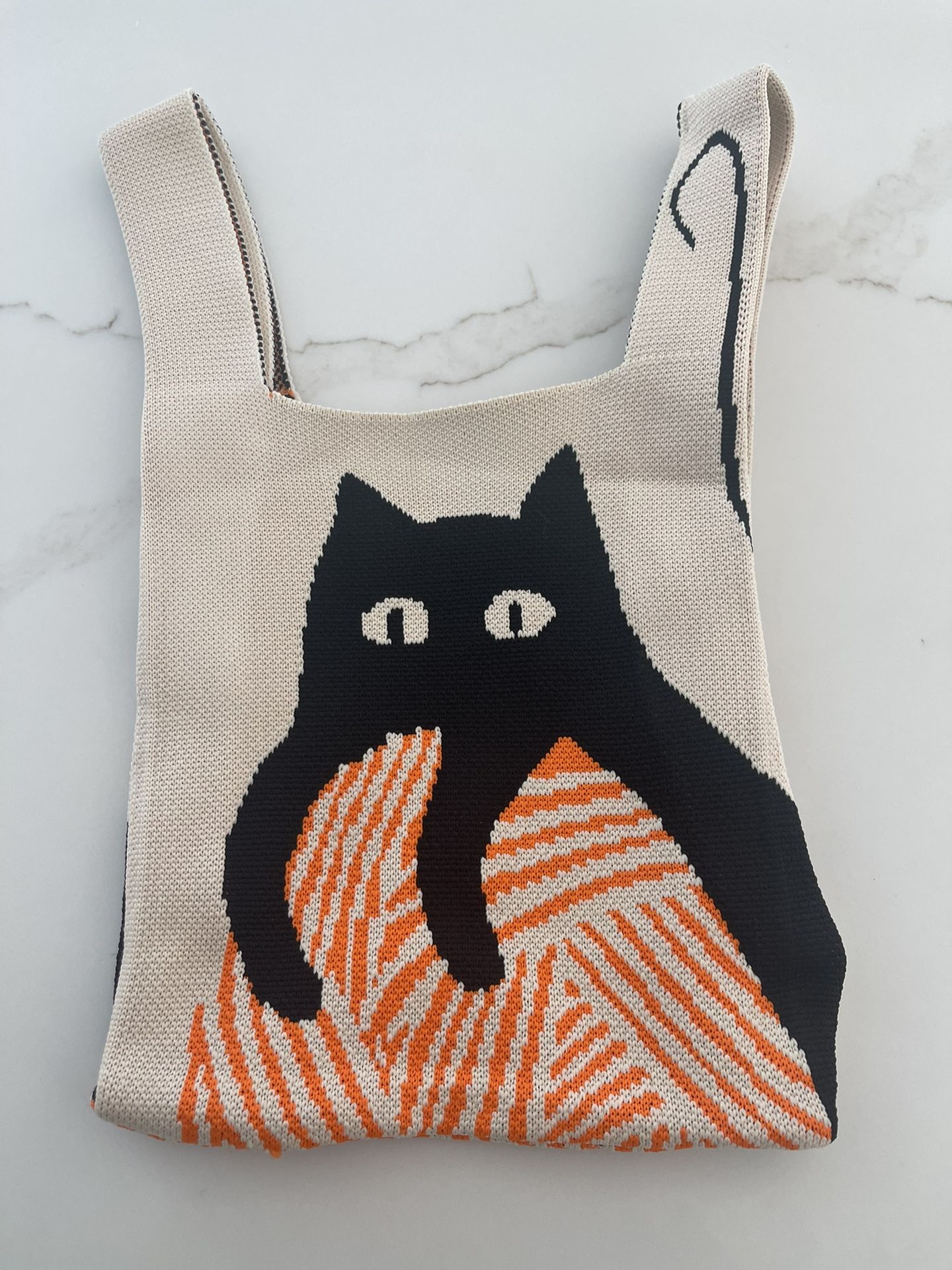 Mini Handmade Cat Knit Casual Tote bag D-13”x8”