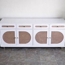 New! Modern TV Stand/entry way table with Rattan Door, with Adjustable Shelves.