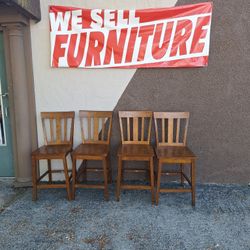 (4) Counter Height Wooden Bar Stools