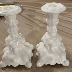 Elegant Vintage Off White Holland BK Mold Ceramic Taper Candle Holder Set 1978 Vintage Accent Pieces Dated