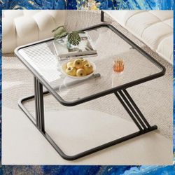 Square 26" Glass Coffee Table With Black Metal Frame, New. Unassembled in box.