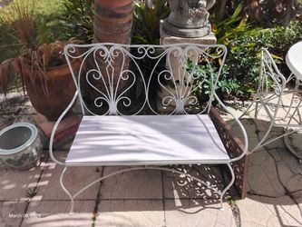 VINTAGE WROUGHT IRON BENCH WITH WOODEN SEAT