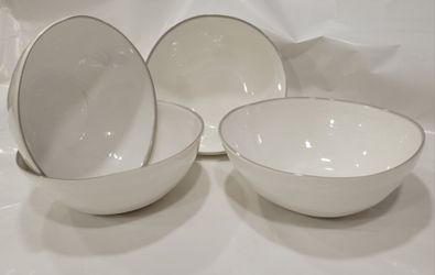 Panama Jack Home White Melamine Bowls Organic Gray Taupe Rim Set of 4 Outdoor