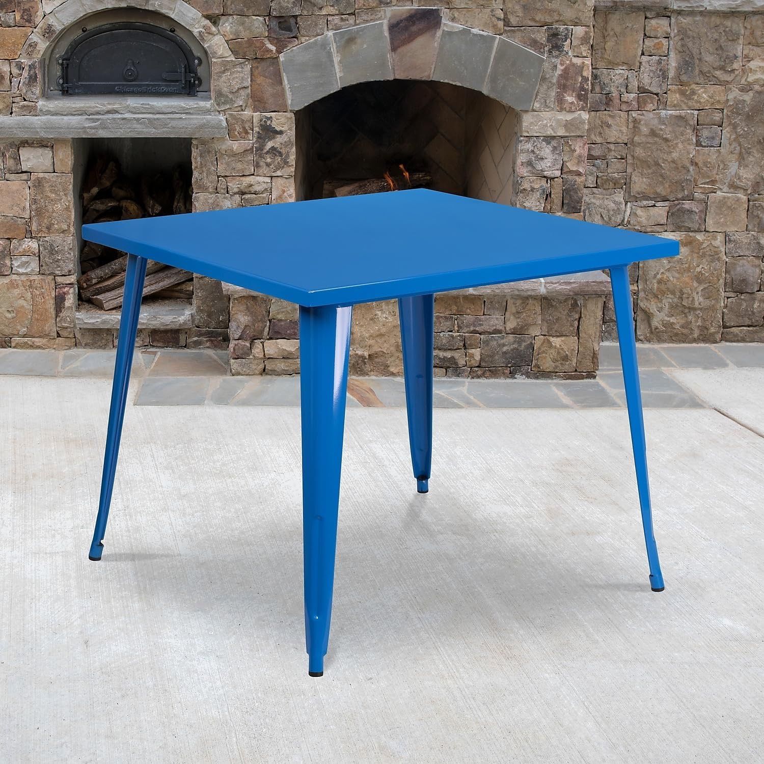 Two Blue Metal Cafe Tables
