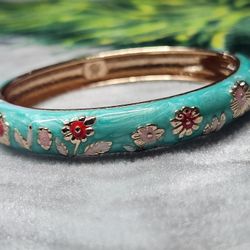 Glossy Teal Rose Gold Plated Cloisonne Bangle