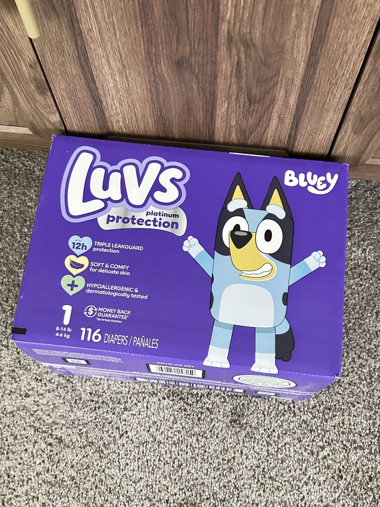Baby Diapers Luv’s Bluey Sz 1, Qty 116, New Sealed Box