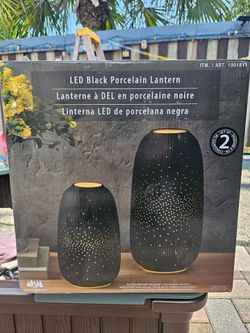 Evergreen LED Black Porcelain Lanterns - Set of 2 (Brand New)