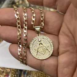 Beautiful Mason Pendant, And Cuban Link Necklace Available In18”20”24”