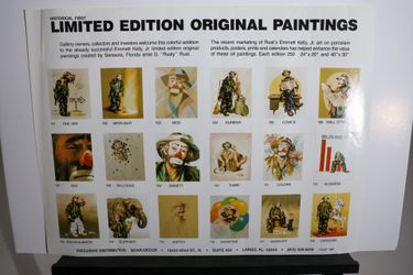 Vintage 1987 Rusty Rust Emmett Kelly Jr Clown Art Print Promo Catalog Poster 24x18