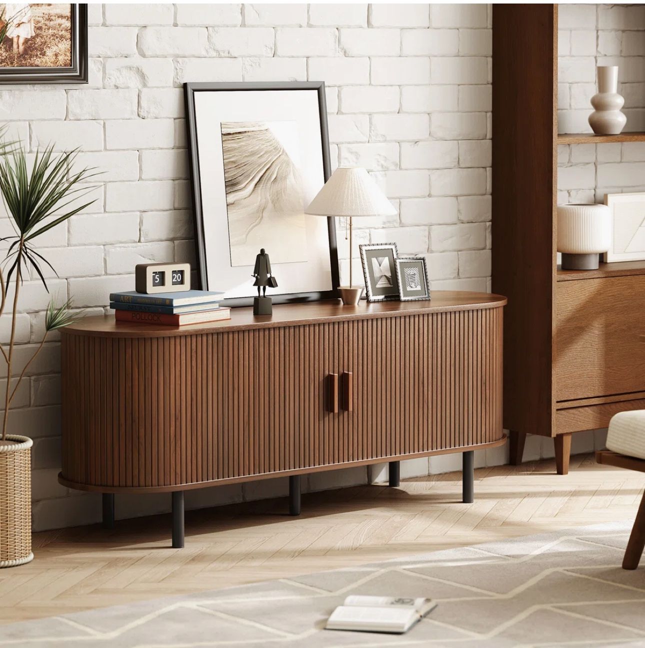 Modern Wood TV Stand with Storage and Shelves