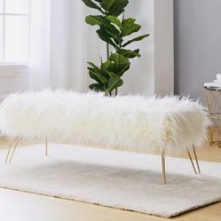 NEW - FAUX FUR LONG BENCH OTTOMAN
