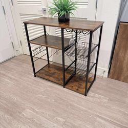 Kitchen Baker's Rack Storage Shelf (Vintage Board + Black Metal Frame)
