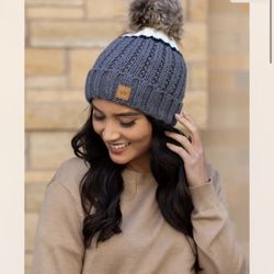 Panache Grey And Cream Color Block With Black Stripe Fleece Lined Knit Beanie 